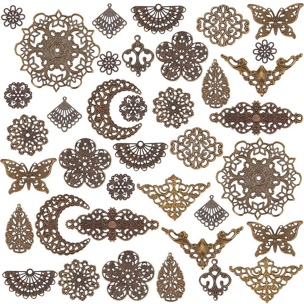 8134 150pcs Antique Filigree Pendants 15 Style Tibetan Pendent Metal